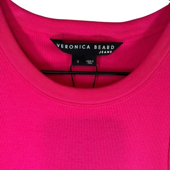 NWT Veronica Beard‎ Austyn Dress Fuchsia Pink Tiered Midi Poplin Small *No Belt* - Picture 7 of 10